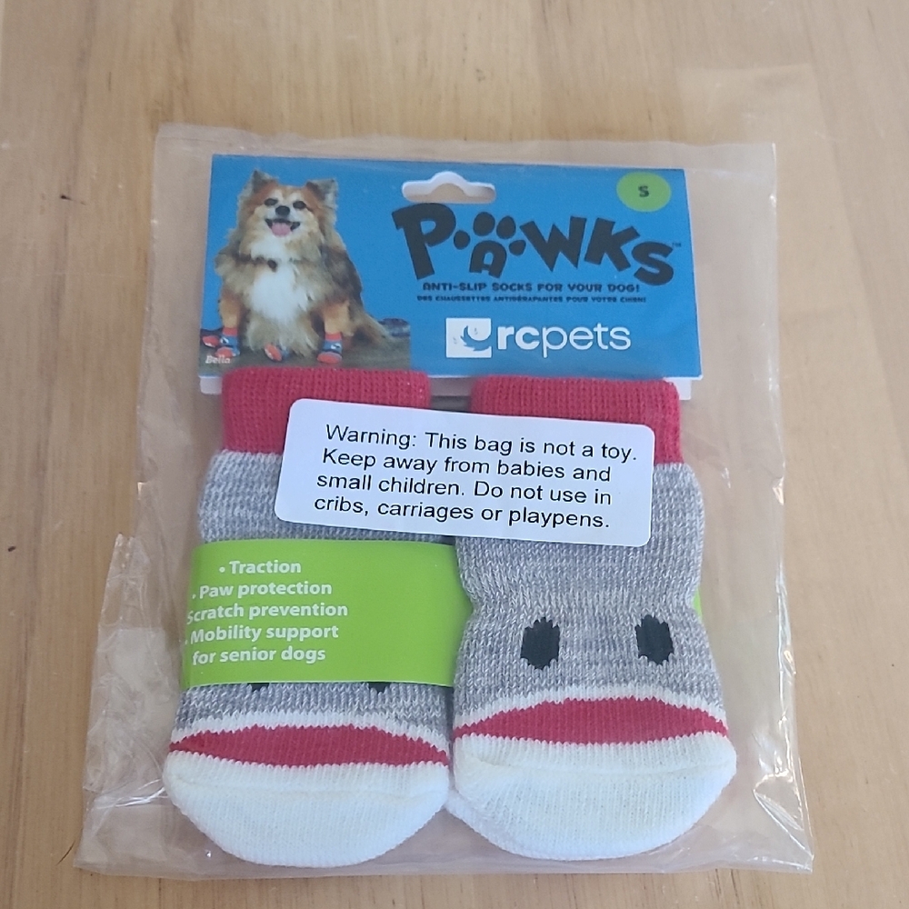 Gray and Red Anti-Slip Dog Socks